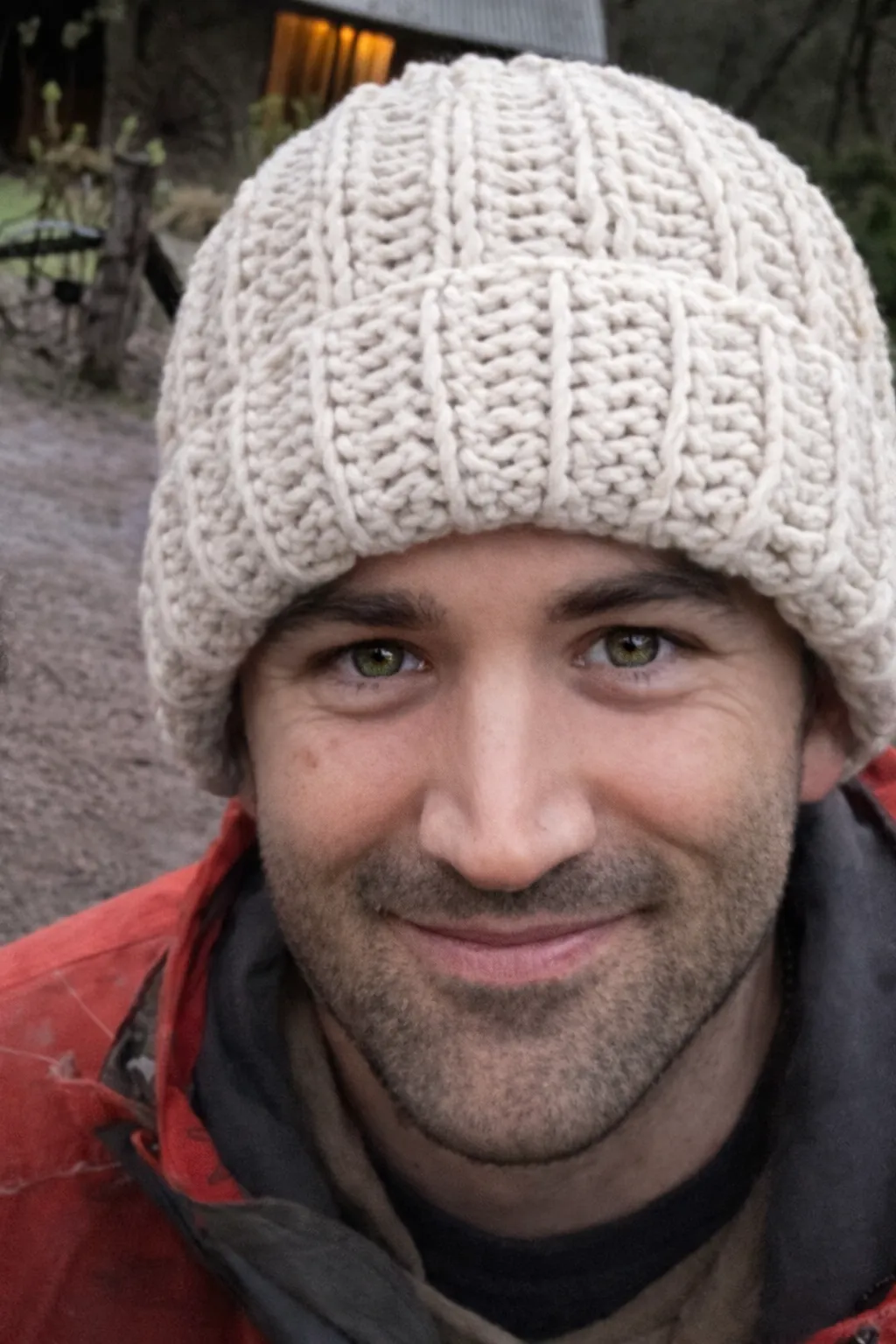 Oatmeal adult ribbed beanie.